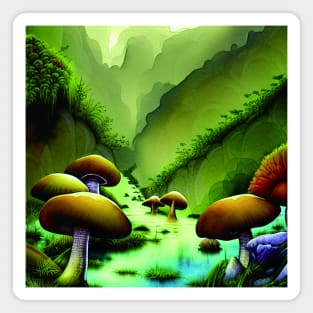 Mushrooms Near A river And Under Mountains, Cute Mushroom Aesthetic Magnet